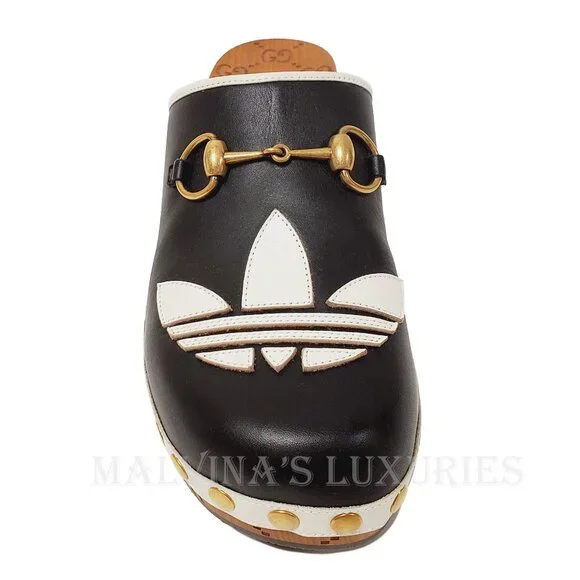 GUCCI SHOES ADIDAS X TREFOIL LEATHER HORSEBIT CLOG MULES  sz 37 7 - Picture 9 of 16